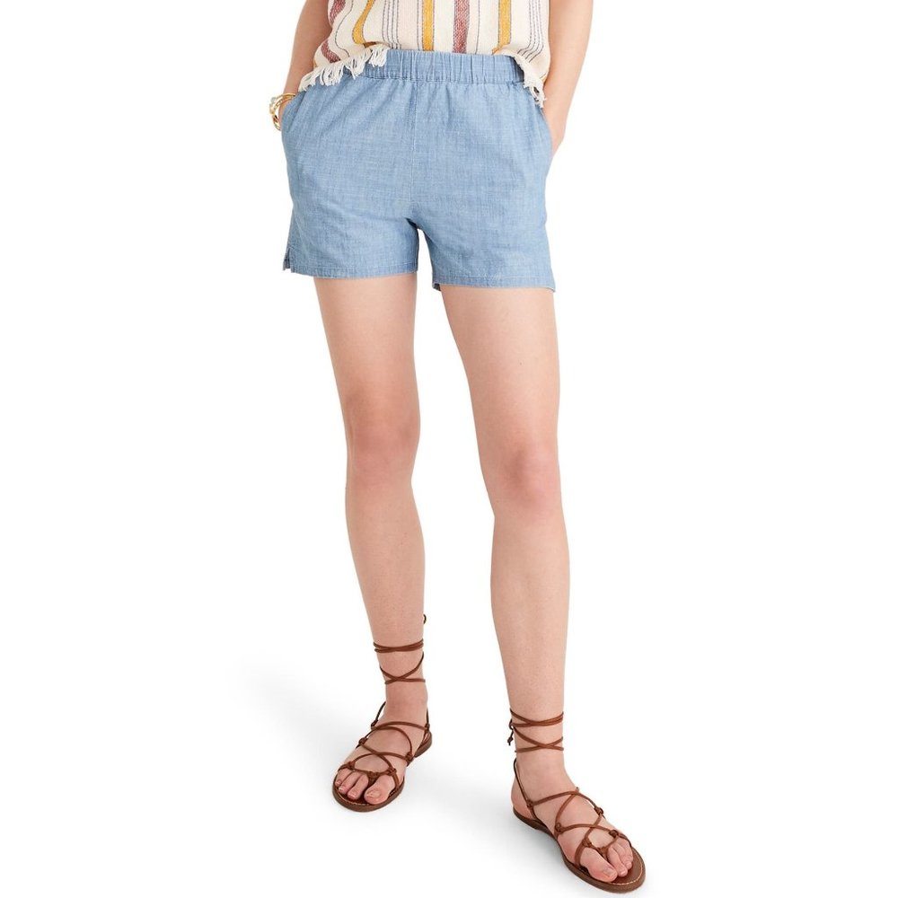 NWT Womens Size 2XL XXL Madewell Blue Chambray Side Pocket Pull-On Shorts NEW
